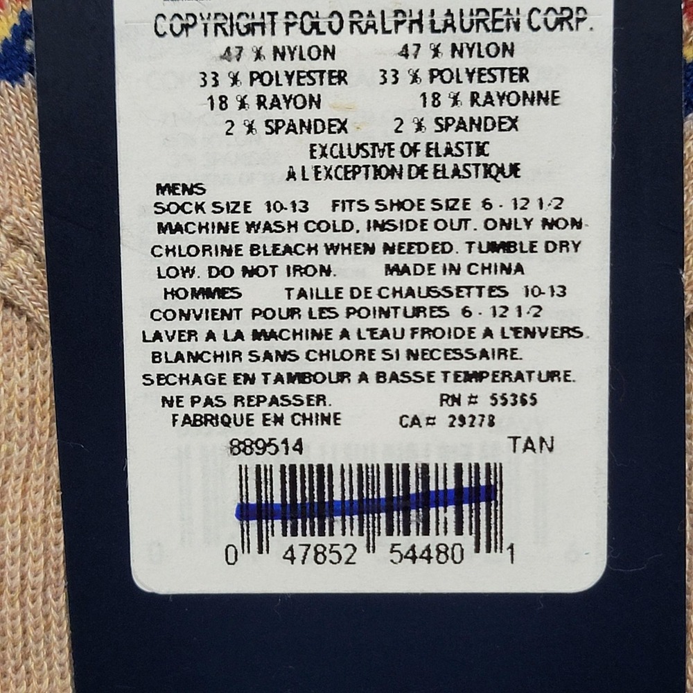 Polo Ralph Lauren Socks Mens 10-13 Tan Fair Isle Knit Winter Dress Mid Calf - Picture 4 of 5
